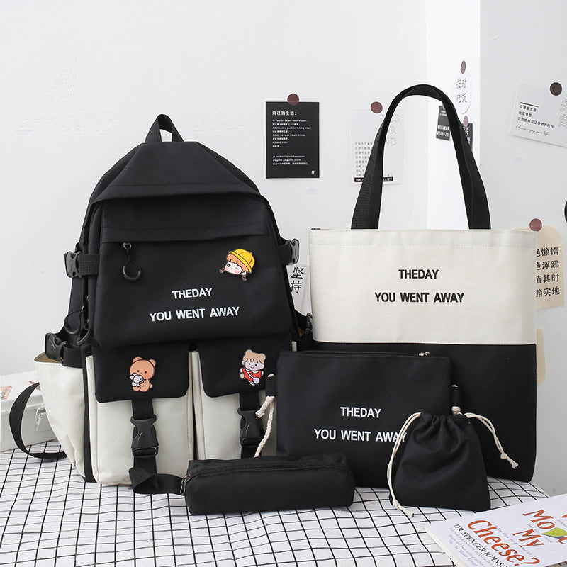 Female Korean Style Color Matching Fashion Letter Backpacks