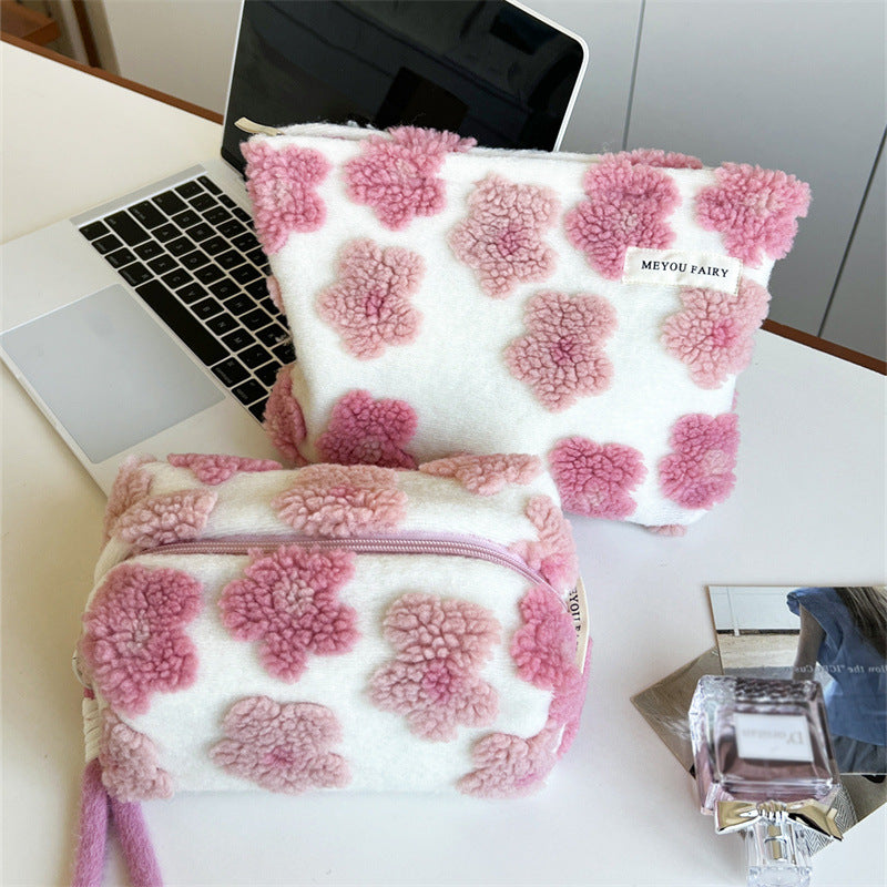 Three-dimensional Pink Flower Storage Wash Liner Large Makeup Bag