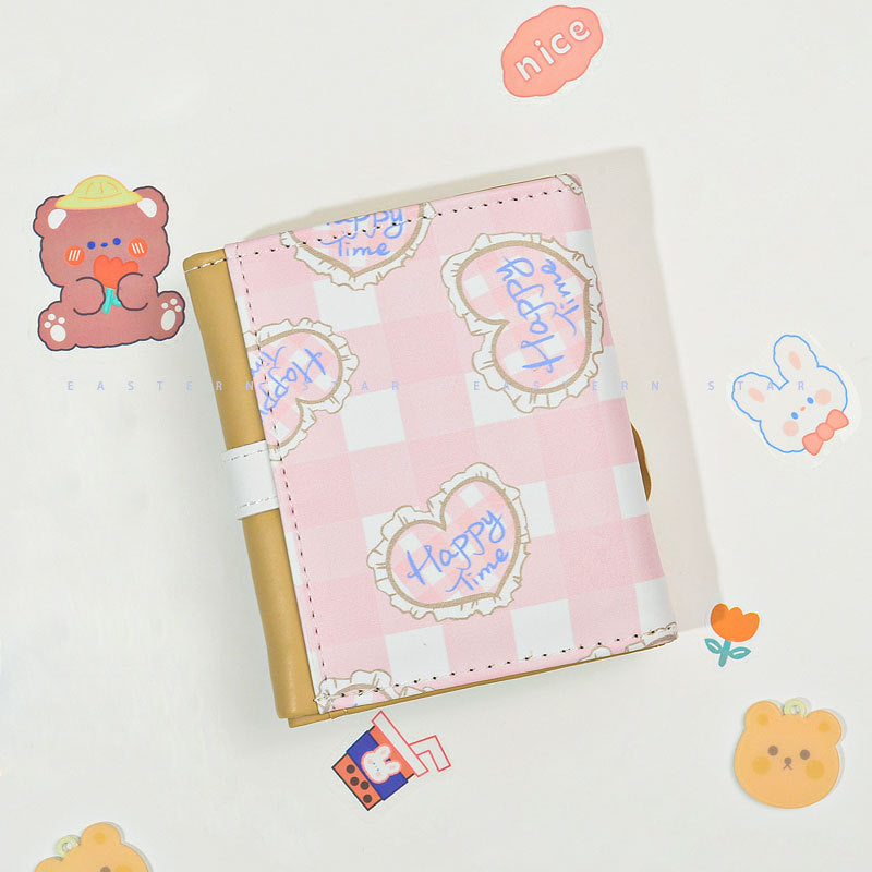 Women's Bear Cartoon Short Button Tri Fold Purses