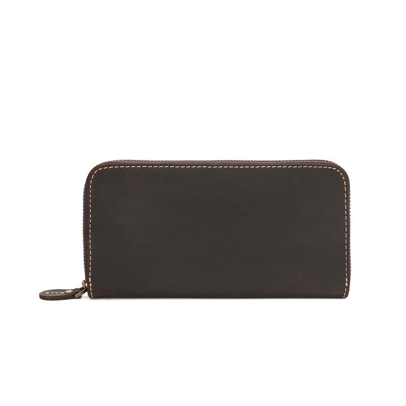 Men's Cowhide Large Capacity Real Long Zipper Handbags
