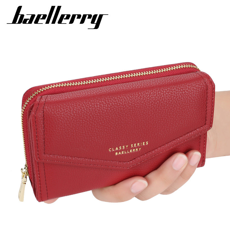 Women's Short Korean Style Large Capacity Zipper Litchi Purses