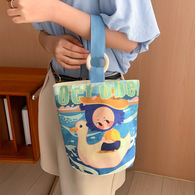 Cartoon Canvas Female Lunch Box Ethnic Handbags