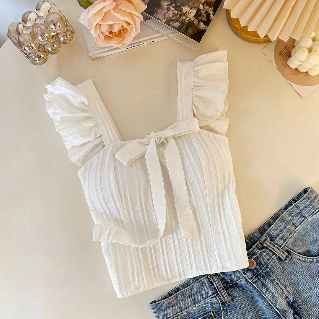 Women's Style Short Padded Strap Bow Flying Tanks Camis
