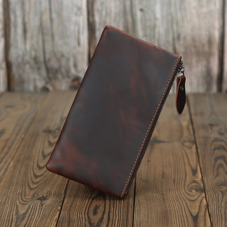 Women's & Men's Minimalist Crazy Horse Leather Long Retro Purses