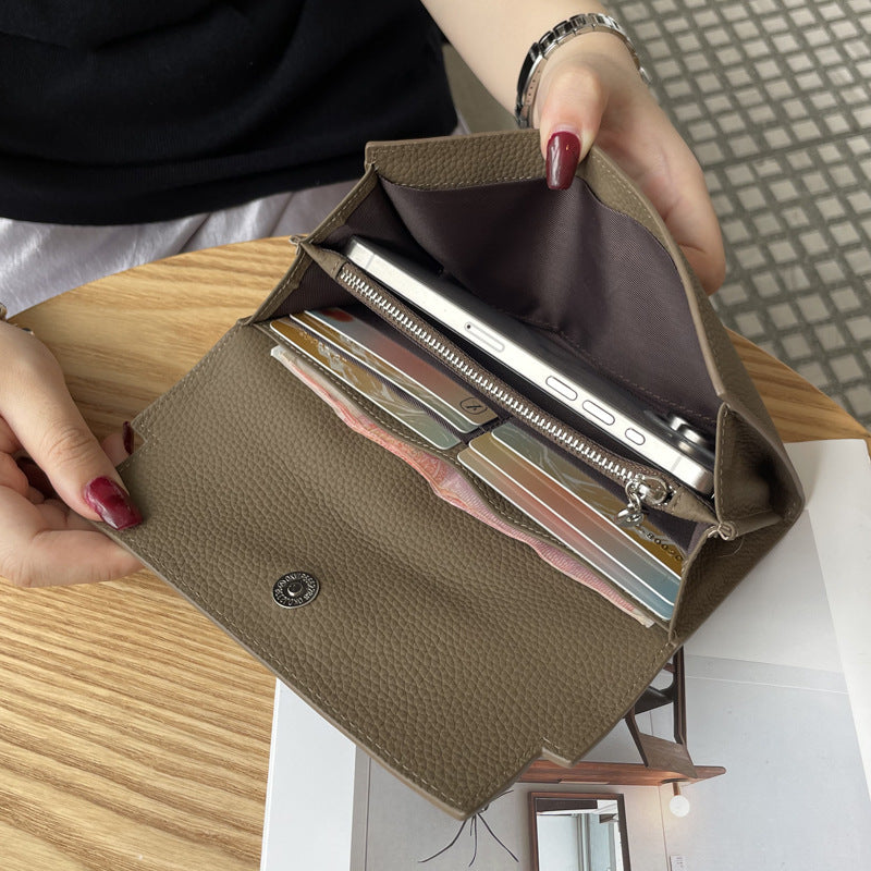 Women's First Layer Cowhide Clutch Real Leather Long High Ladies Wallet