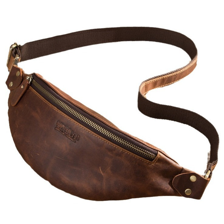 Men's Black Angel Retro Crazy Horse Leather Men's Waist Packs