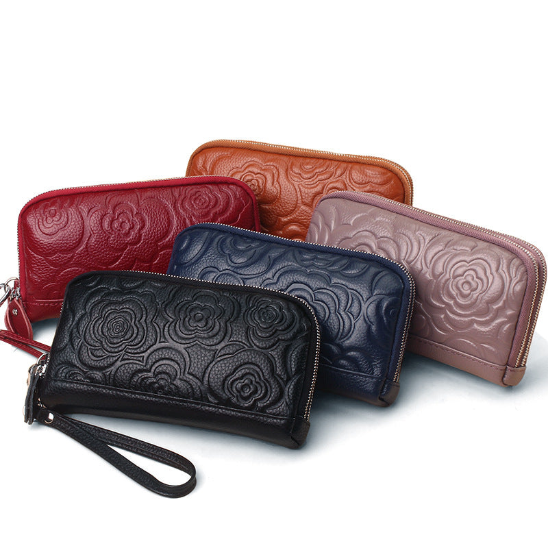 Women's Leather Fashion Embossed Clutch Solid Color Large Capacity Double Ladies Wallet