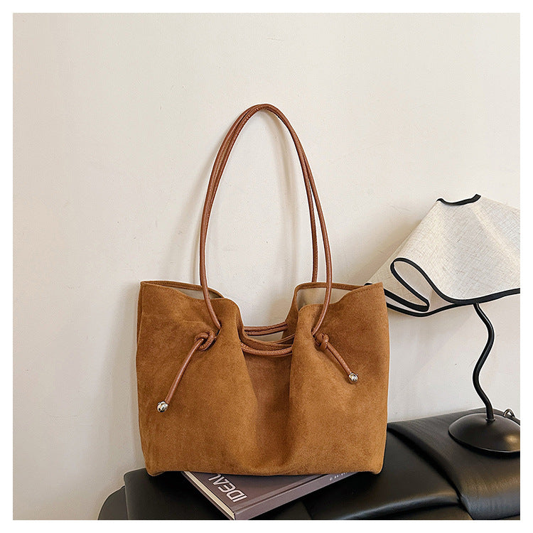 Suede Trendy Versatile Commuter For Drawstring One Women's Shoulder Bag