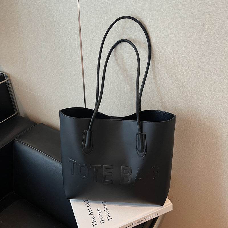 Women's Indentation Letter Texture Large Capacity Fashion Retro Commuter Portable Women's Shoulder Bag
