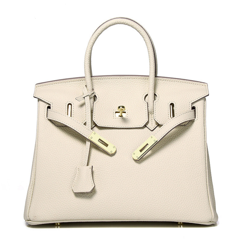 Women's Line First Layer Cowhide Handmade Litchi Grain Handbags