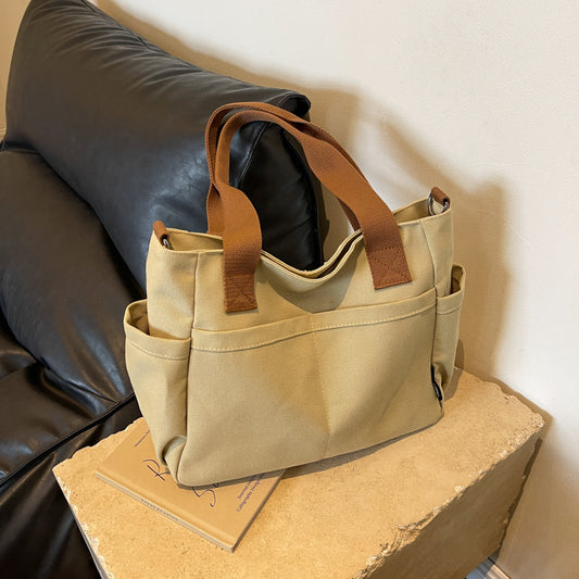 Women's Fashion Simple Solid Color Canvas College Crossbody Bags