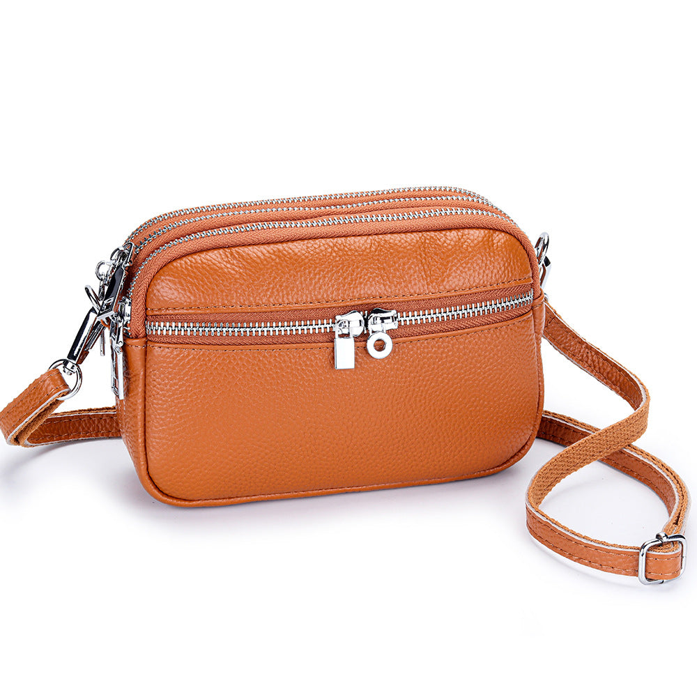 Women's Genuine Leather Fashionable Large Capacity Zip Small Square Bags