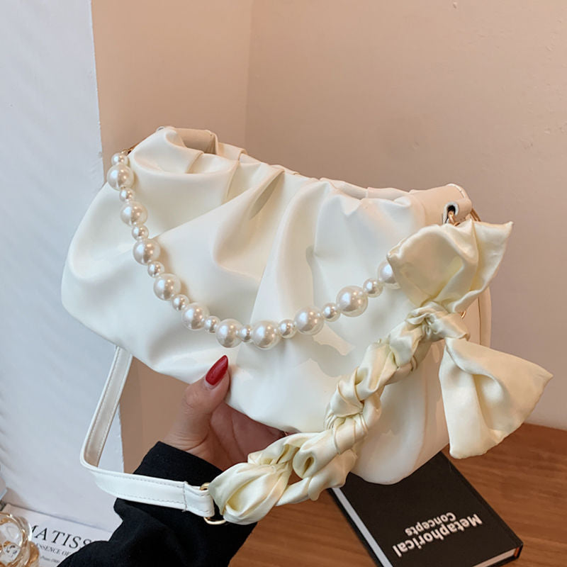 Women's Cloud Underarm Pearl Pleated Design Trendy Shoulder Bags