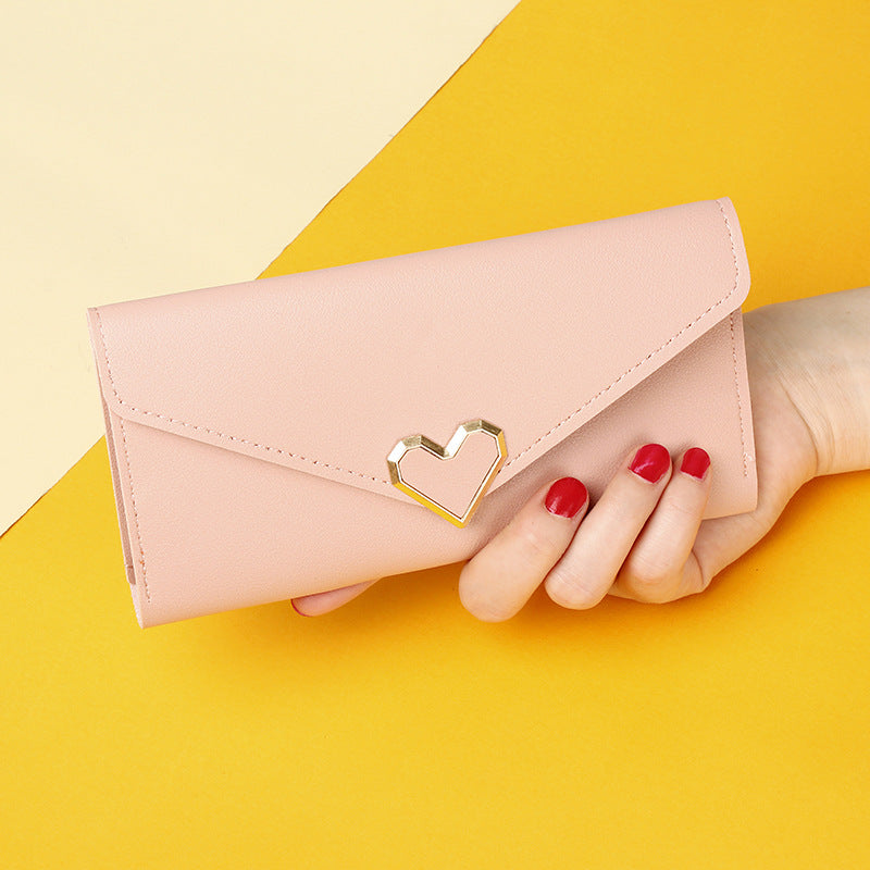 Women's Long Heart-shaped Three-fold Female Clutch Ladies Wallets