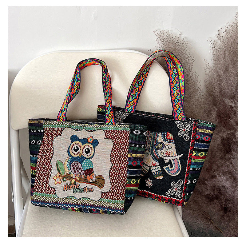 Women's Ethnic Style Embroidered Artistic Retro Large Capacity Linen Handbags
