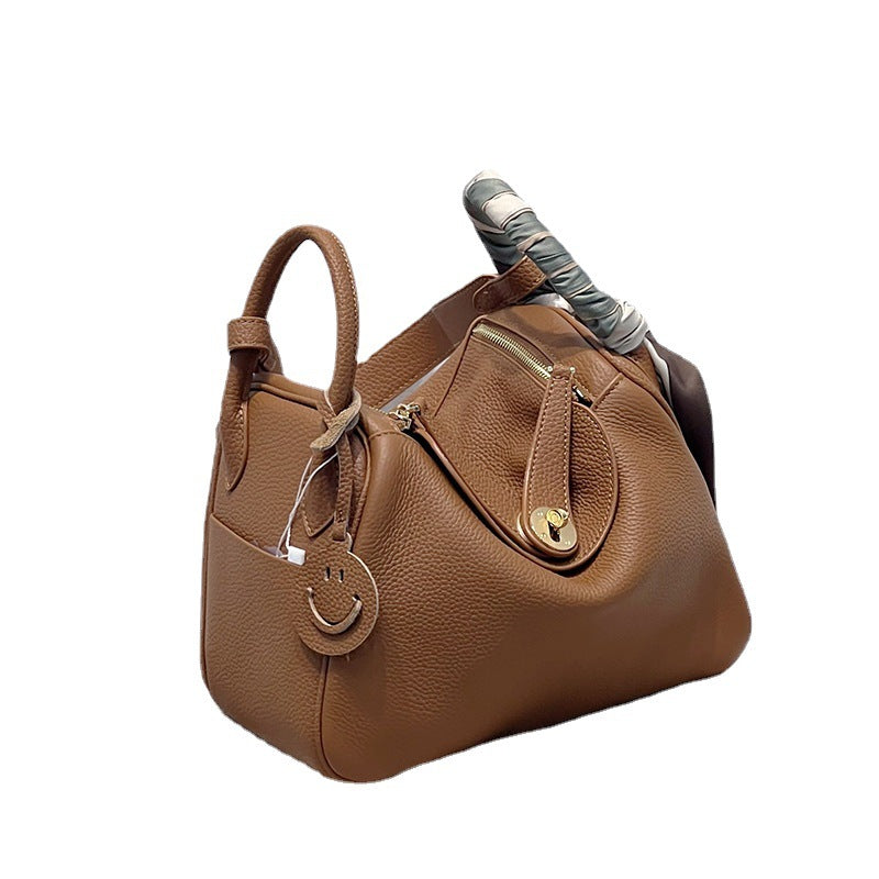 Lindy Cowhide Medical Box Pillow Gilded Lychee Pattern Women's Messenger Bag