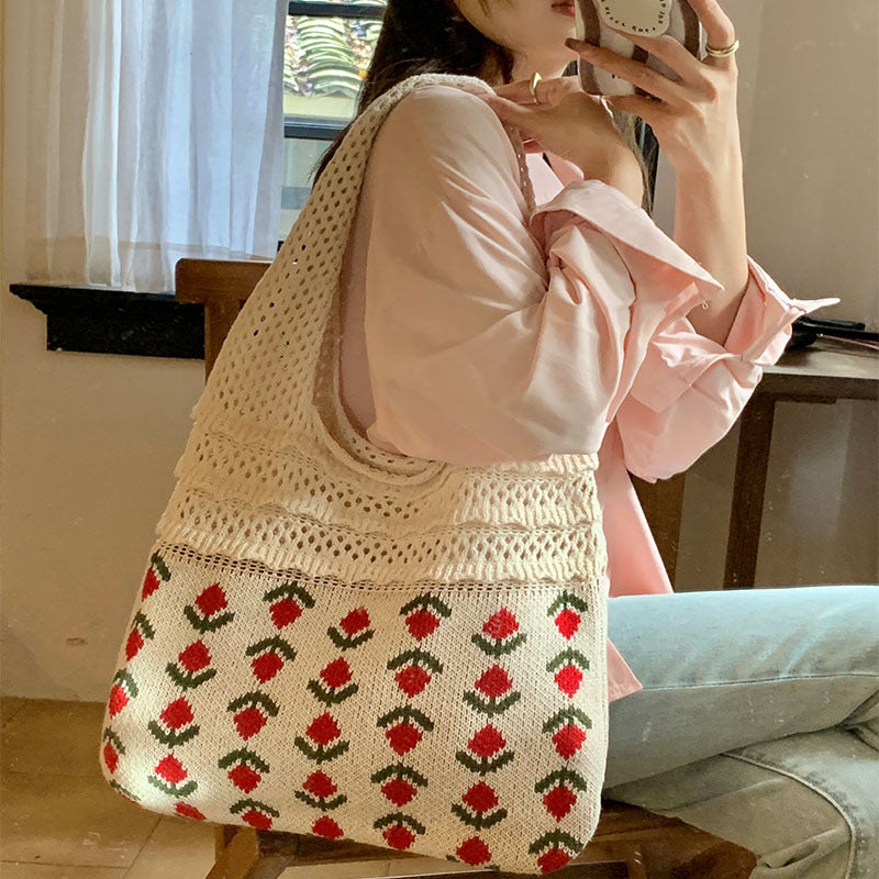 Women's Knitted Flower Vintage Mesh Hollow Out Women's Shoulder Bag