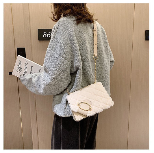 Women's Plush Versatile Chain Rhombus Classic Style Crossbody Bags