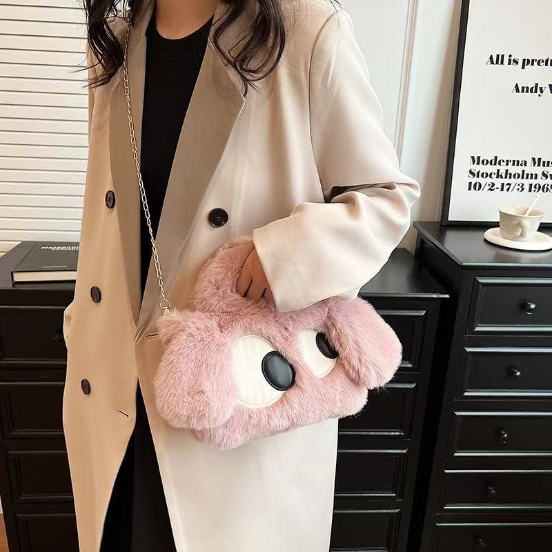 Children's Big Eye Dog Plush Chain Imitate Rex Rabbit Tote Bags