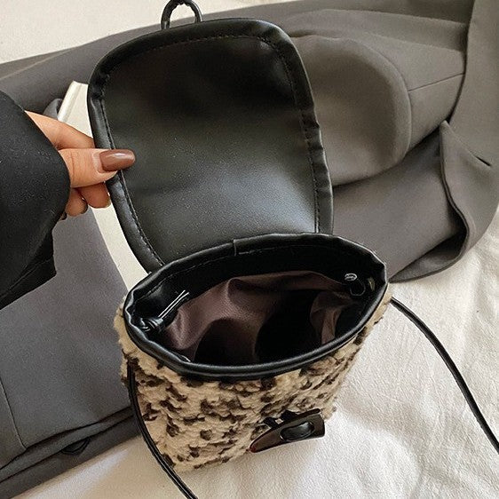 Women's Plush Cell Lamb Wool Leopard Print Women's Shoulder Bag