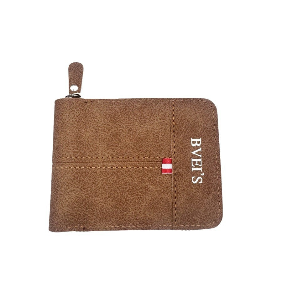 Men's Short Horizontal Zipper Two-fold Vintage Cubic Men's Wallets