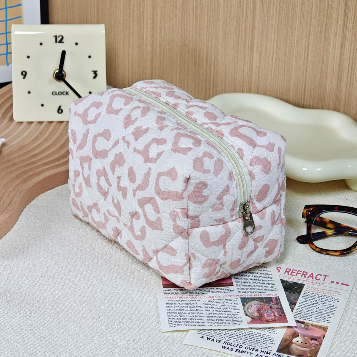 Bear Printing Vertical Large Capacity Portable Pillow Cosmetics Makeup Bag
