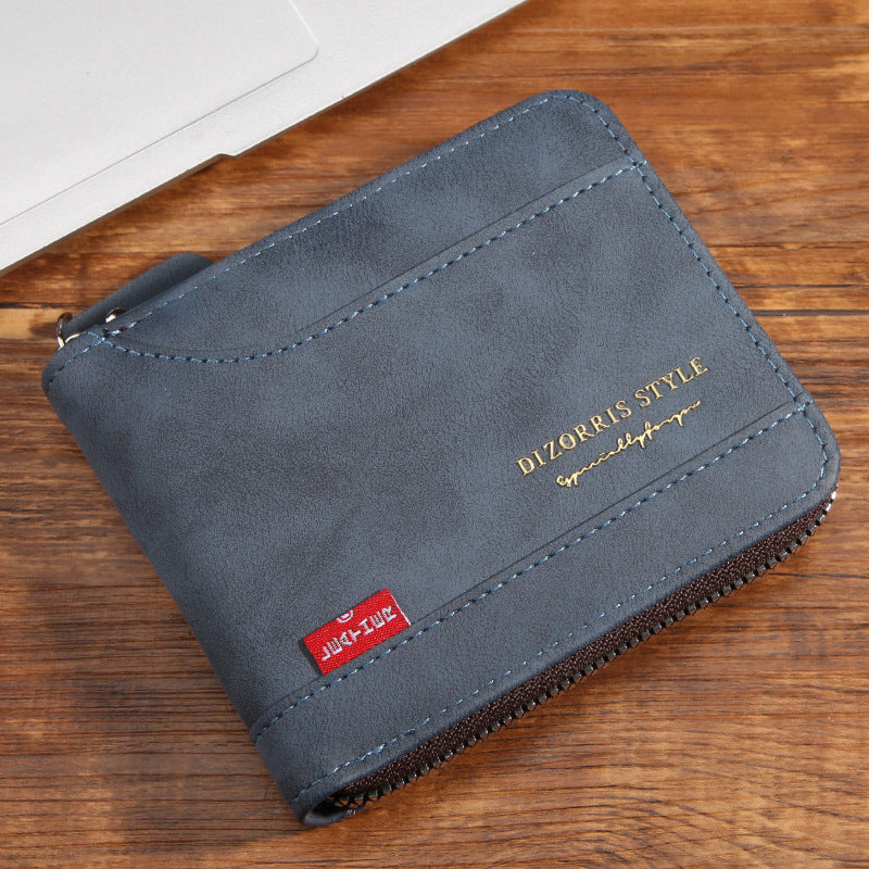 Men's Short Horizontal Zipper Vintage Cubic Men's Wallet