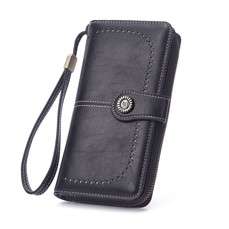 Leather Goods Lady Long Retro Large Capacity Folding Zipper Ladies Wallet