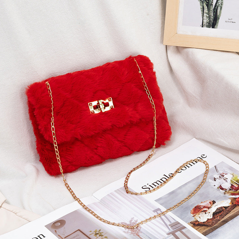 Charming Women's Furry Fashionable Korean Chain Crossbody Bags