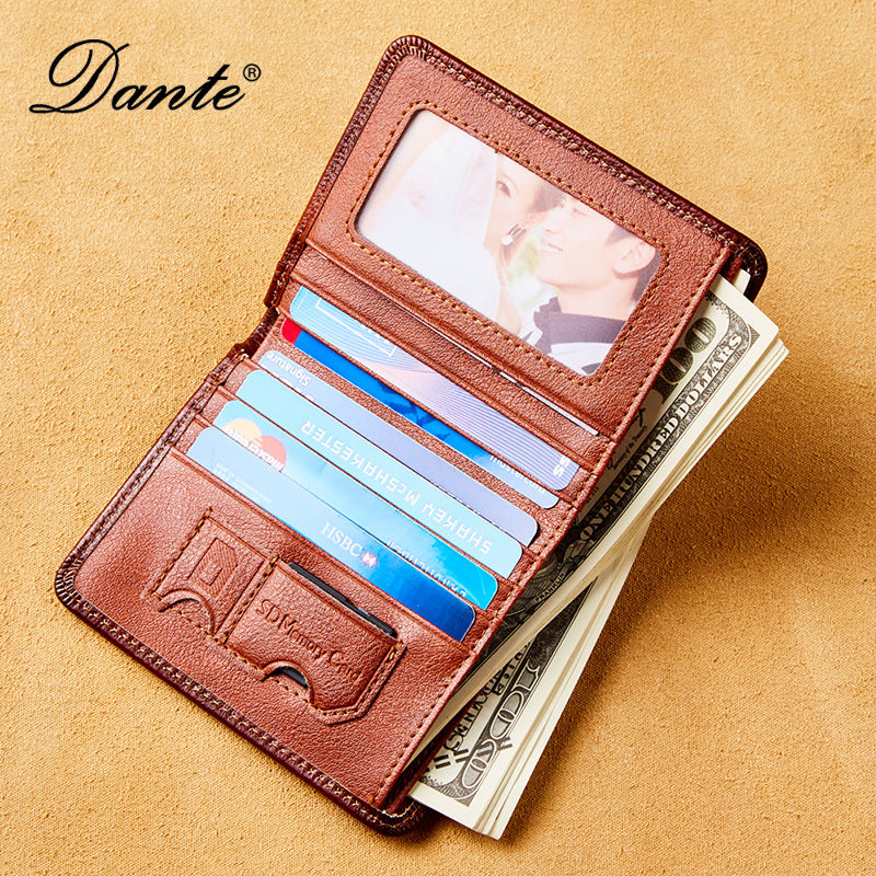 Men's Two-fold Vertical First Layer Cowhide Credit Men's Wallets