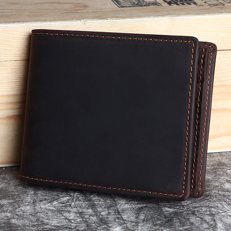 Men's Crazy Horse Leather Horizontal Genuine Cowhide Men's Wallet