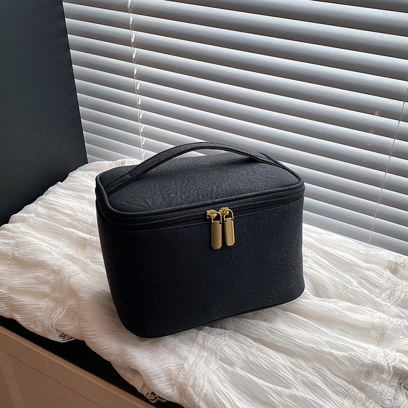 Leather Solid Color Retro Large Capacity Storage Makeup Bag