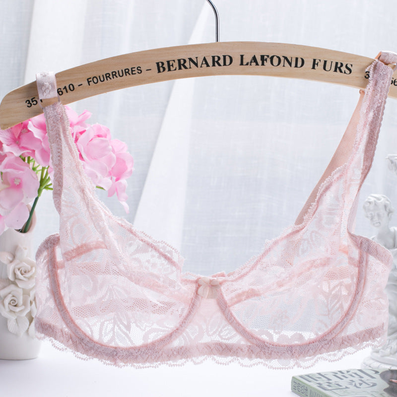 Women's Thin Sexy Single Layer Full Lace Transparent Cup Lingerie Sets