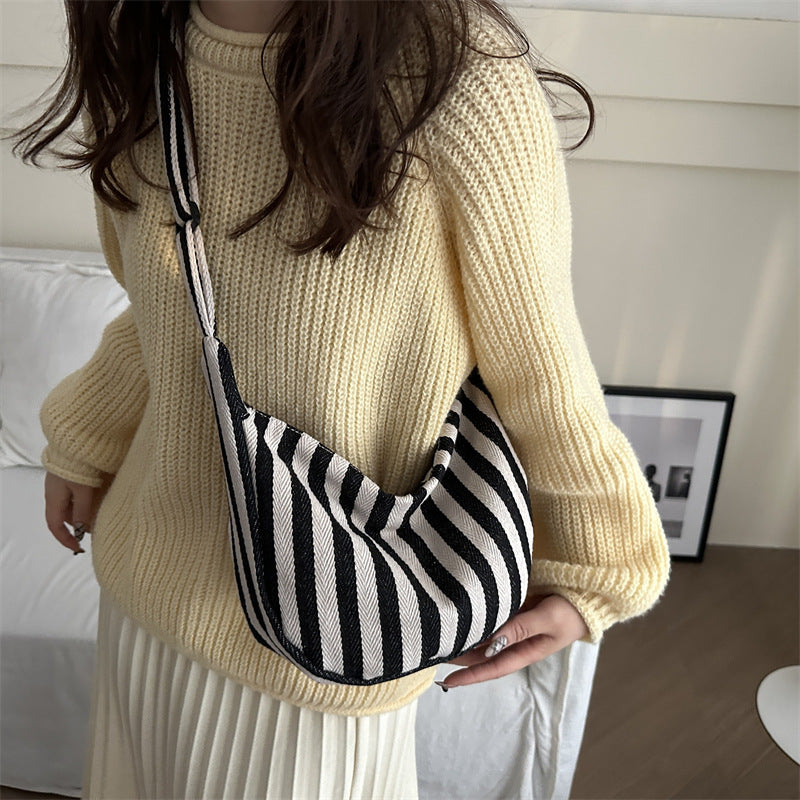 Women's Retro Literary Simplicity Fresh Striped Canvas Personal Leisure Fashion Handbags