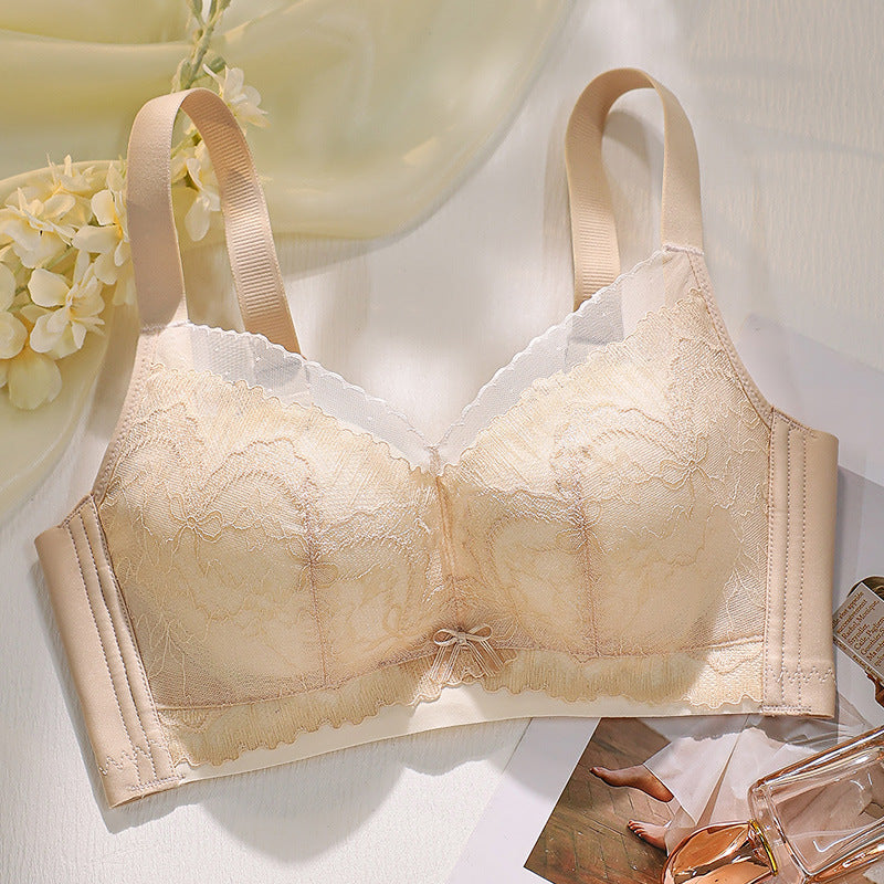 Women's Underwear Lightweight Breathable Paper Cup Lace Four Breasted Push Bras