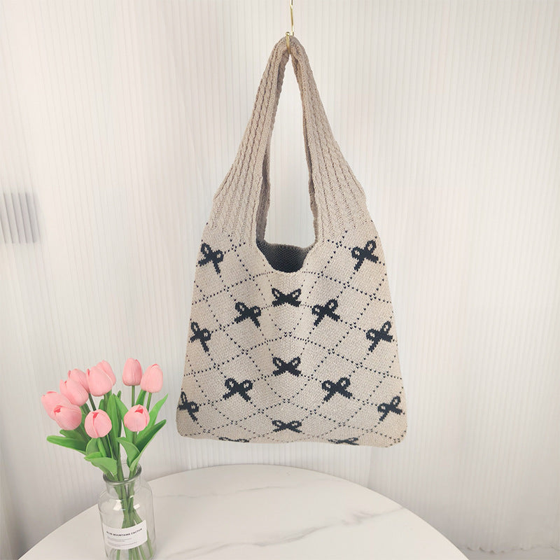 Women's Chinese Knot Knitted Bowknot Woven Shoulder Bags