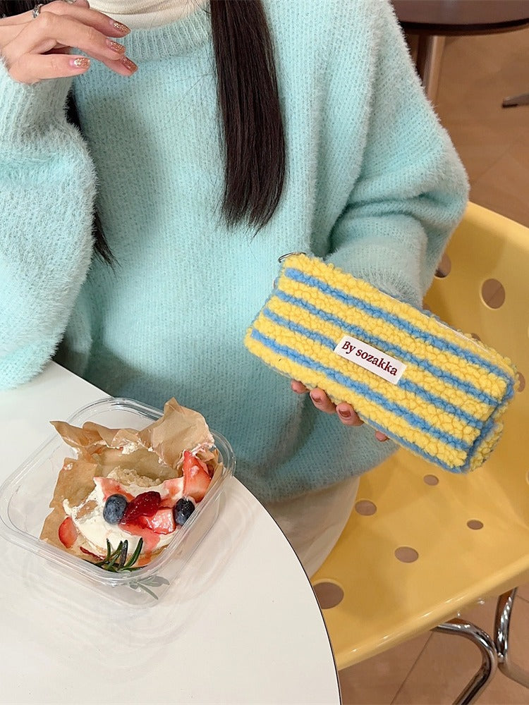 Plush Pencil Large Capacity Color Polka Cosmetic Bags