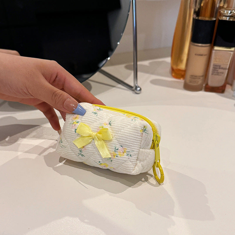 Bow Embroidery Diamond Plaid Floral Cotton Portable Hand Bags