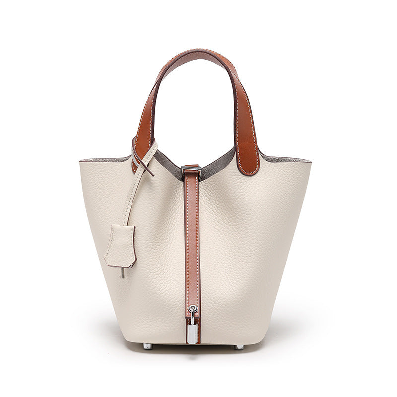 Women's Cowhide Niche Basket Leather Large Capacity Handbags