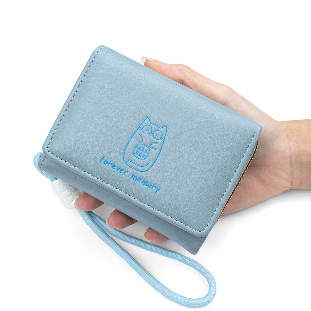 Women's Style Cat Lanyard Simple Short Three Fold Fresh Printed Coin Purses