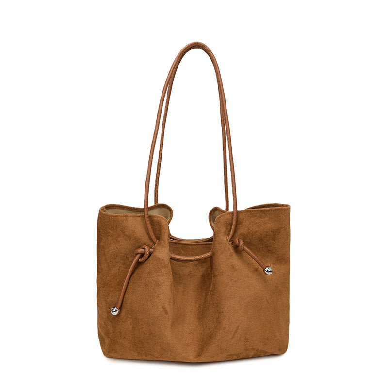 Suede Trendy Versatile Commuter For Drawstring One Women's Shoulder Bag