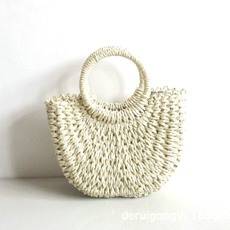 Simple Solid Color Woven Retro Style Vacation Bags