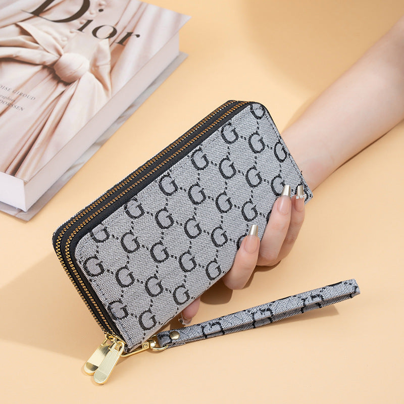 Women's Printed Large Letter Fashion Double Pull Capacity Multiple Slots Ladies Wallet