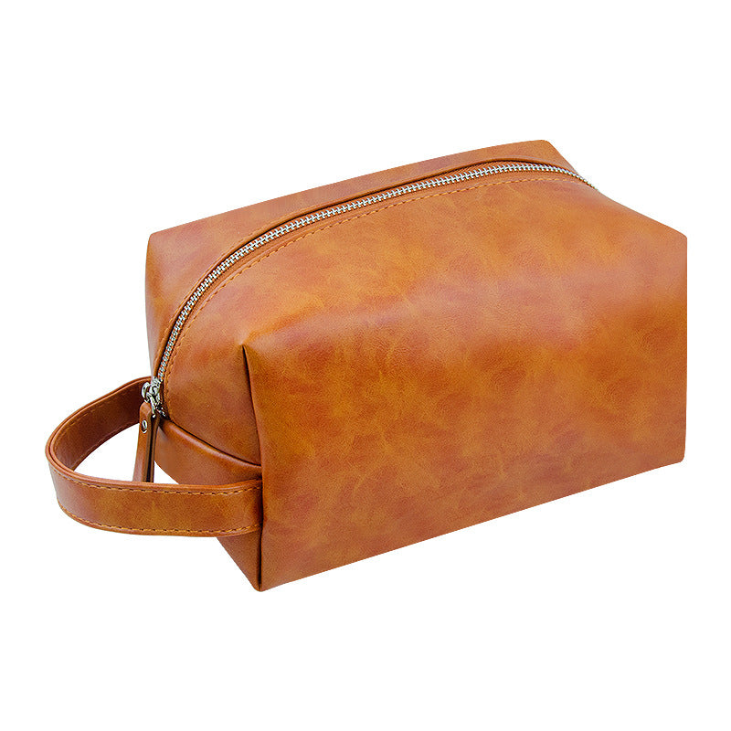 Crazy Horse Leather Large Capacity Portable Wash Makeup Bag