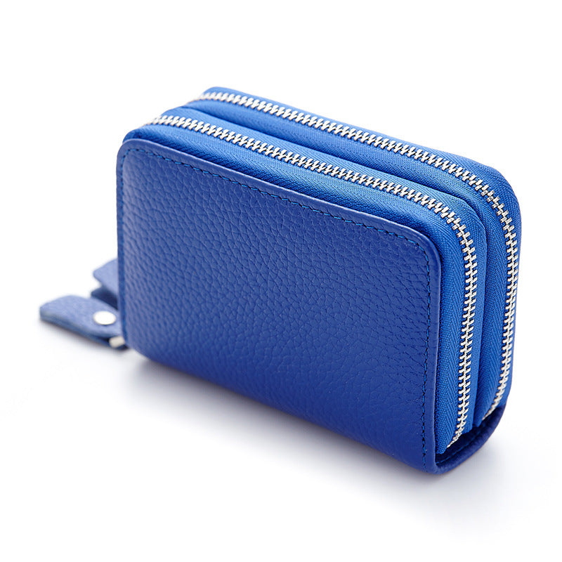Leather Organ Double Zipper Multiple Slots Card Holder