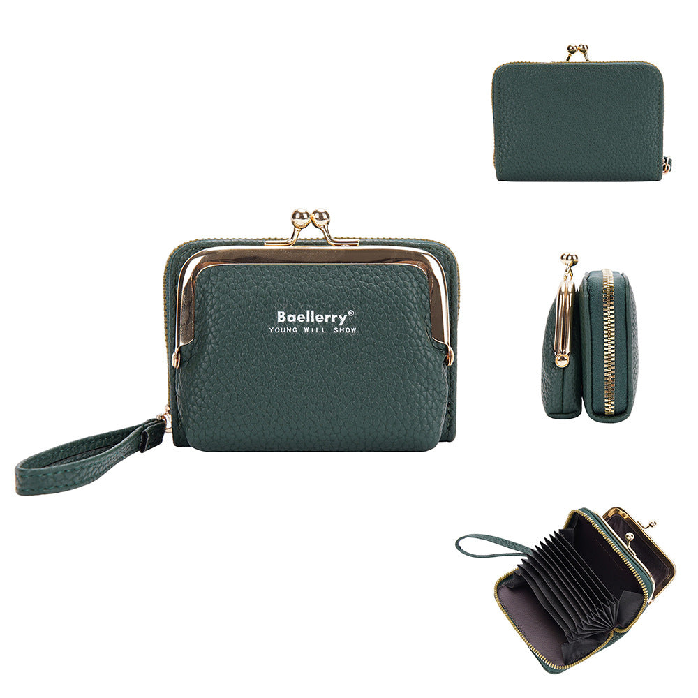 Women's Korean Lychee Pattern Zip Organ Mini Card Holder