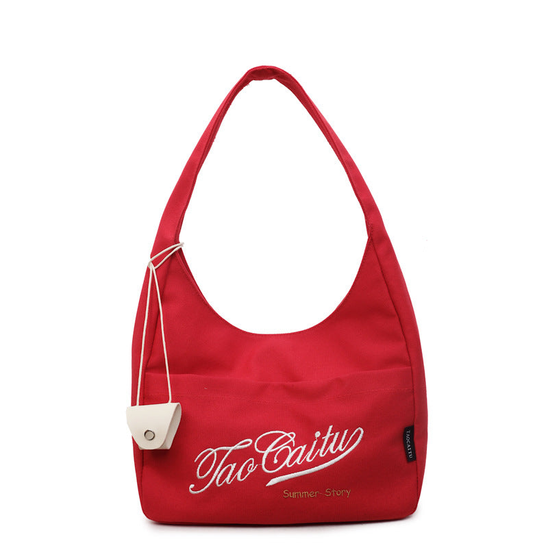 Women's Embroidered Red Canvas Korean Fashion Letters Bags