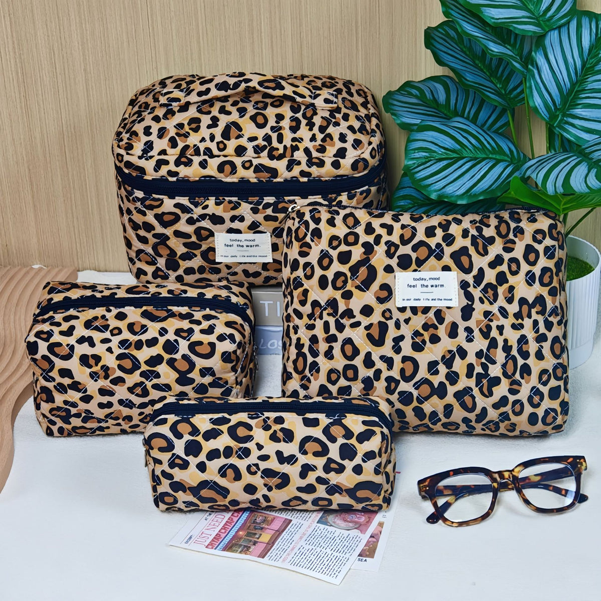 Polyester Cotton Leopard Vertical Large Capacity Bags