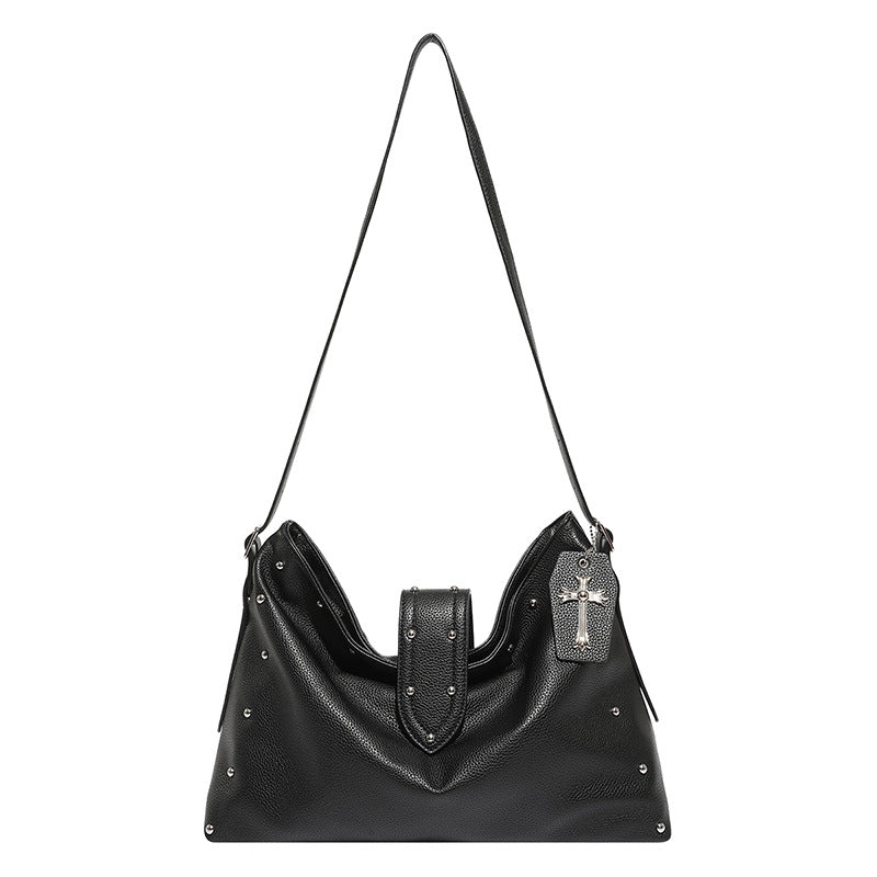 Women's Textured Rivet Solid Color Retro Large Bags