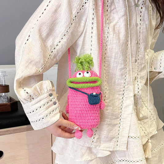 Women's Finished Sausage Mouth Mobile Wool Knitted Shoulder Bags
